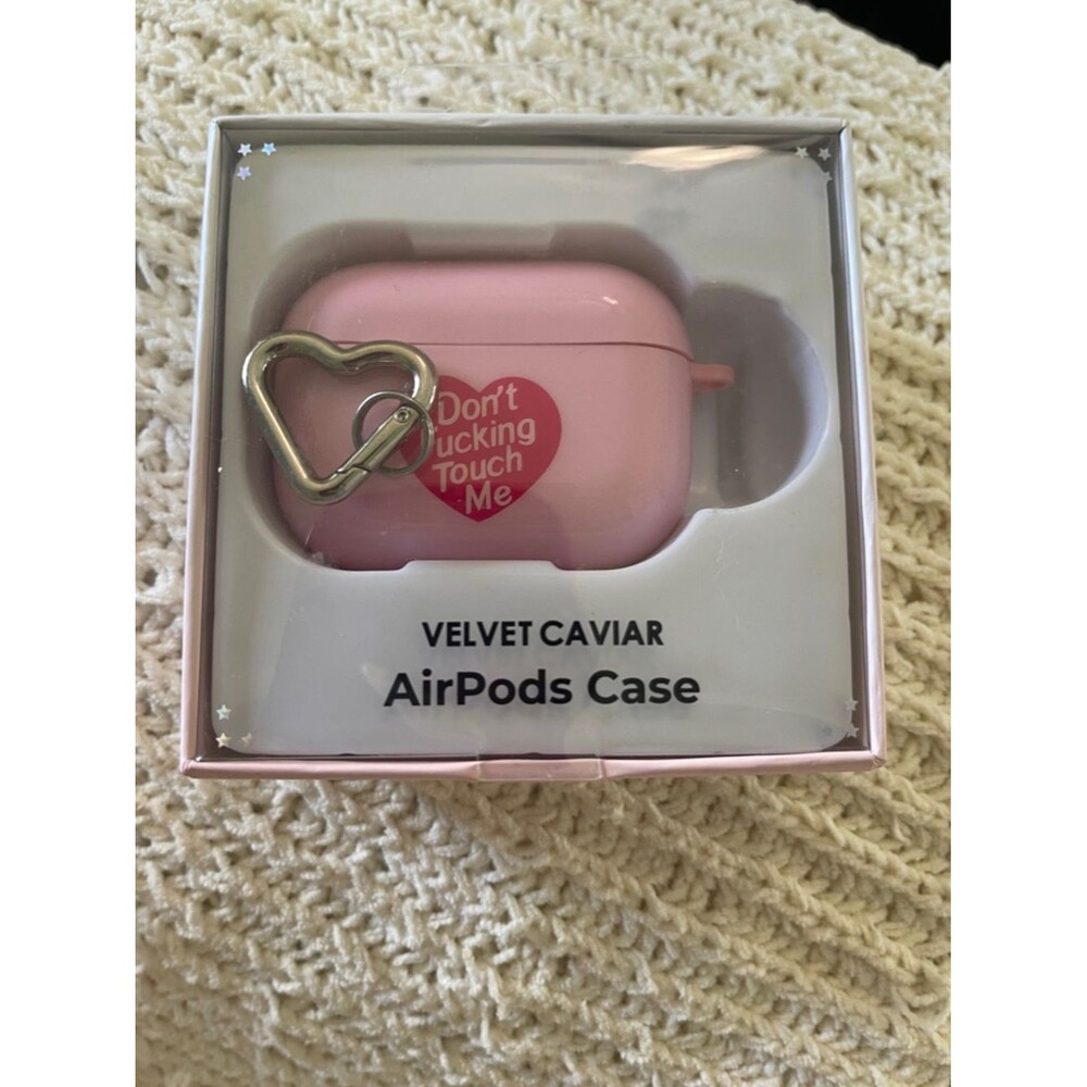 Velvet Caviar Pink AirPods Case with Heart Decal and Silver Heart Keyring